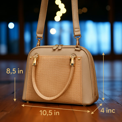 Crimson Croc Handbag - Beige