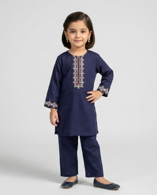 Plain Lawn Emb Suit -Blue
