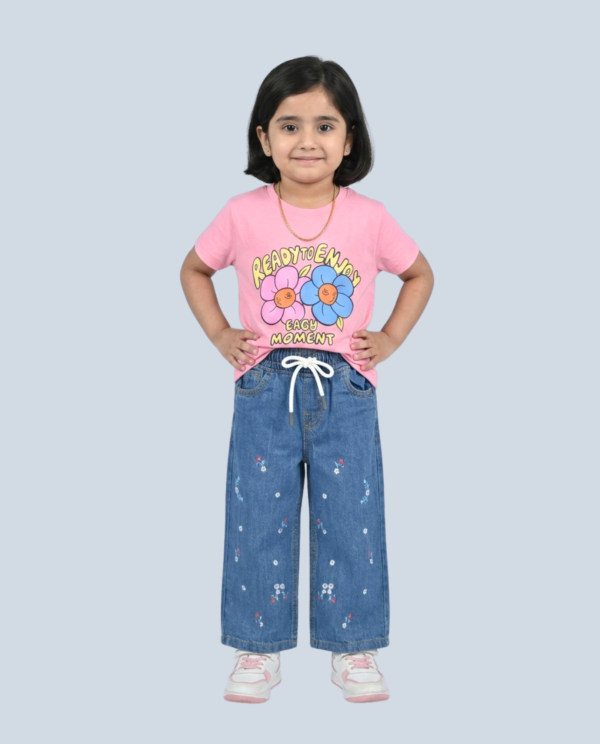 Jeans Pent EMB Flowers- Blue