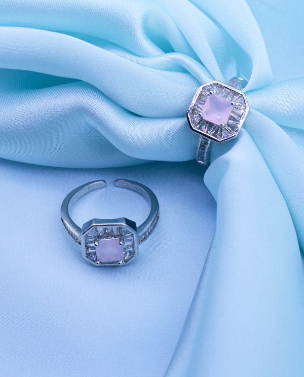 Quartz Octagon Crystal Ring Pink