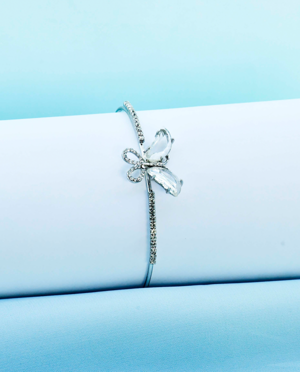 Butterfly Silver Bangle-White