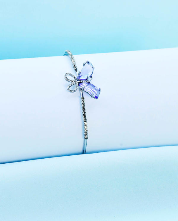 Butterfly Silver Bangle-Light Lavender