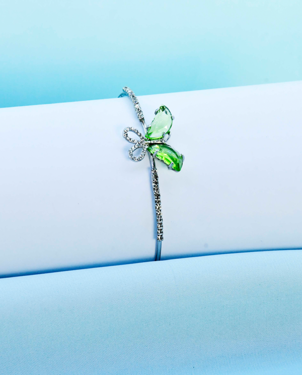 Butterfly Silver Bangle-Light Green