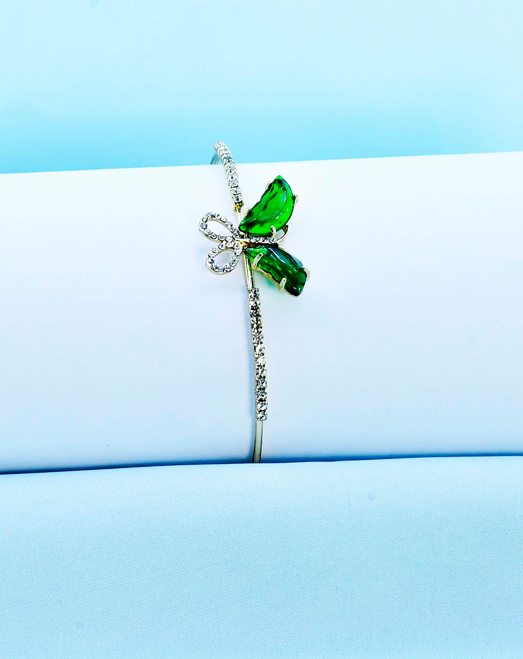 Butterfly Silver Bangle-Green